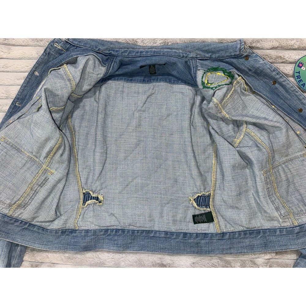 LRL Ralph Lauren Jacket XL Blue Denim Cotton Trucker Patchwork Hearts Libra Vine - Picture 14 of 15